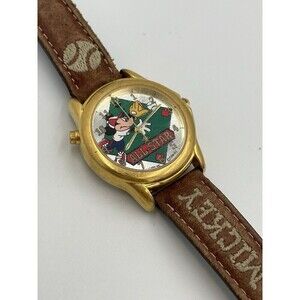 Vintage Mickey Mouse Baseball Lorus Watch With Gold All Star Disney Rare
